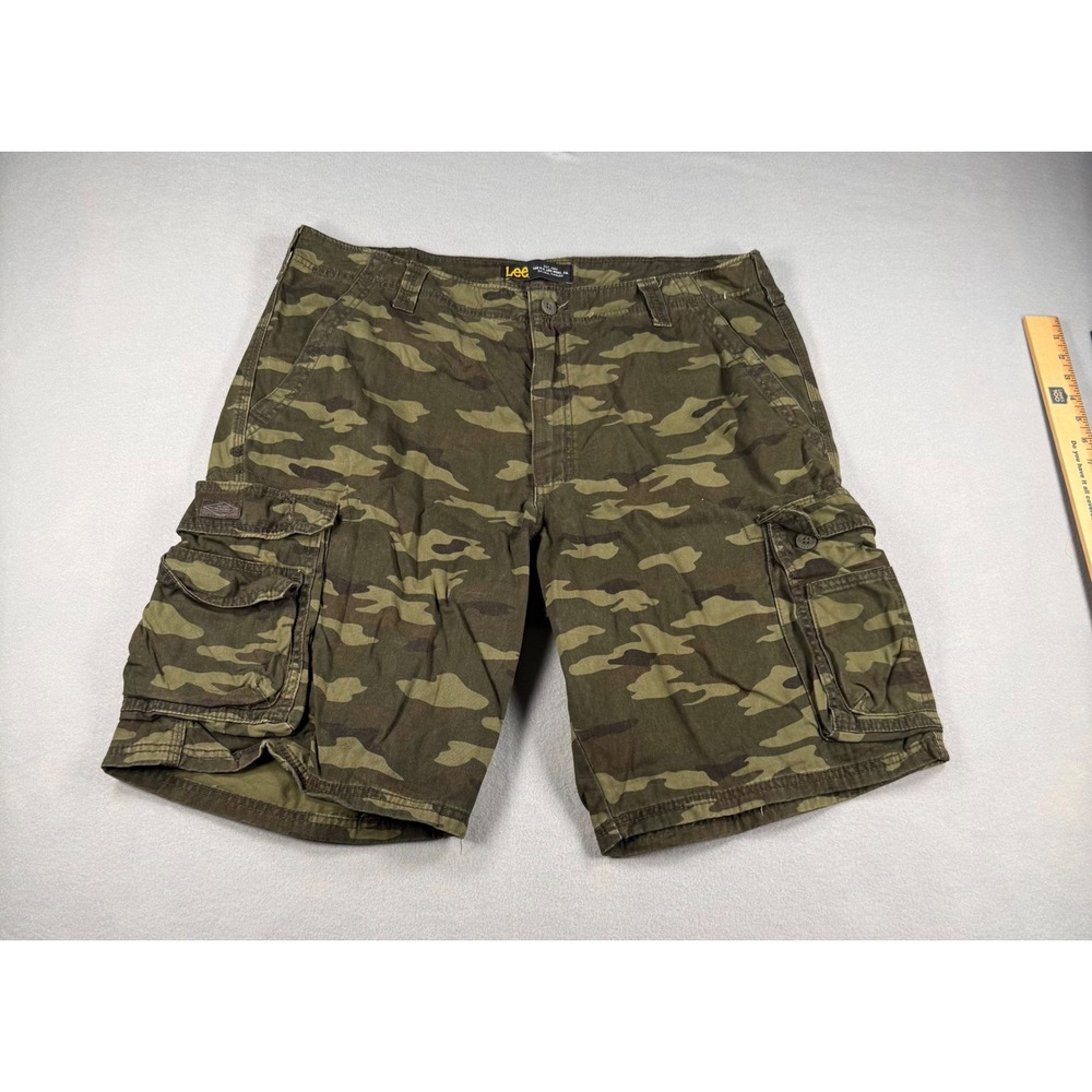 Lee Dungarees Green Camo Cargo Shorts Mens 36 Relaxed Fit Multi Pocket Workwear